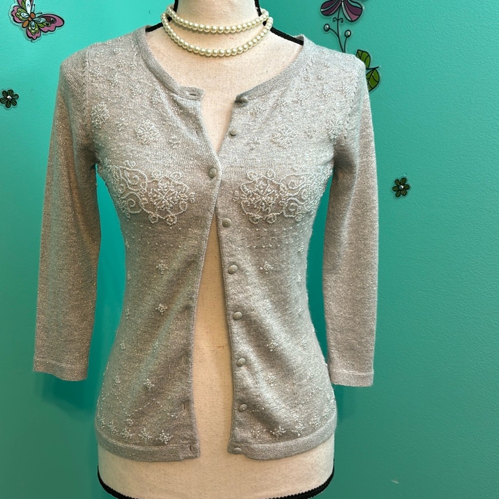Ann Taylor beaded 3/4 sleeve Cardigan